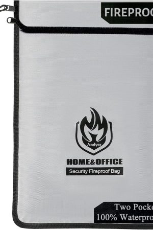 Upgraded Two Pockets Fireproof Document Bag (2000℉), andyer 15”x 11”Waterproof Fireproof Money Bag for Cash with Zipper, Important Document Storage Organizer for Valuables, Legal Documents Safe
