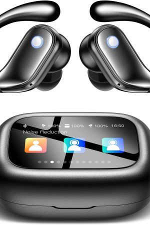 Wireless Earbuds, ENC Noise Cancelling Sport Ear Buds with Multifunctional Touch Screen, Bluetooth 5.4 Headphones, Bass Stereo Sound, 5 EQ Over The Ear Earbuds for Sports/Workout/Gym-Black
